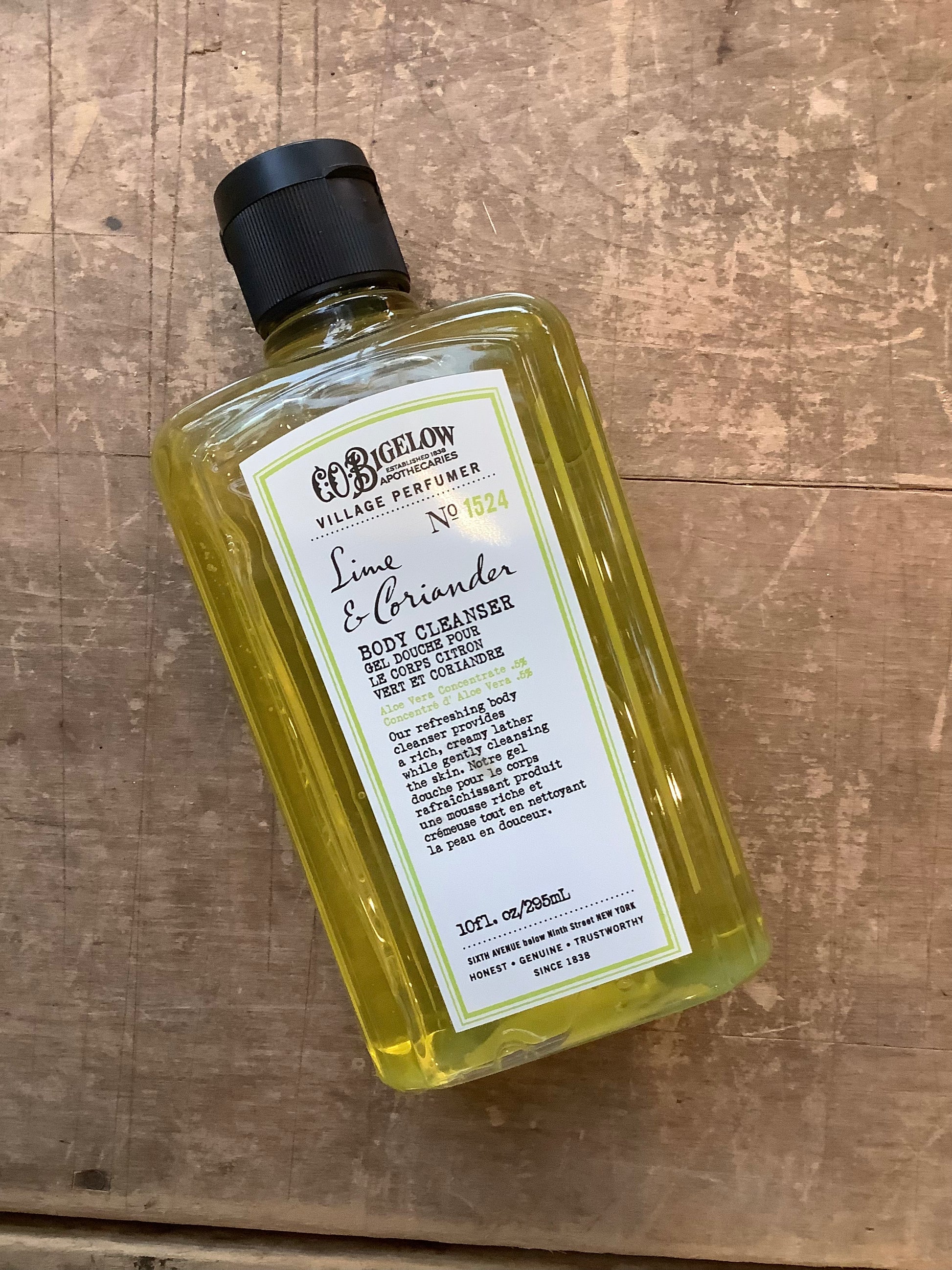 Bottle of C.O. Bigelow lime and coriander body cleanser