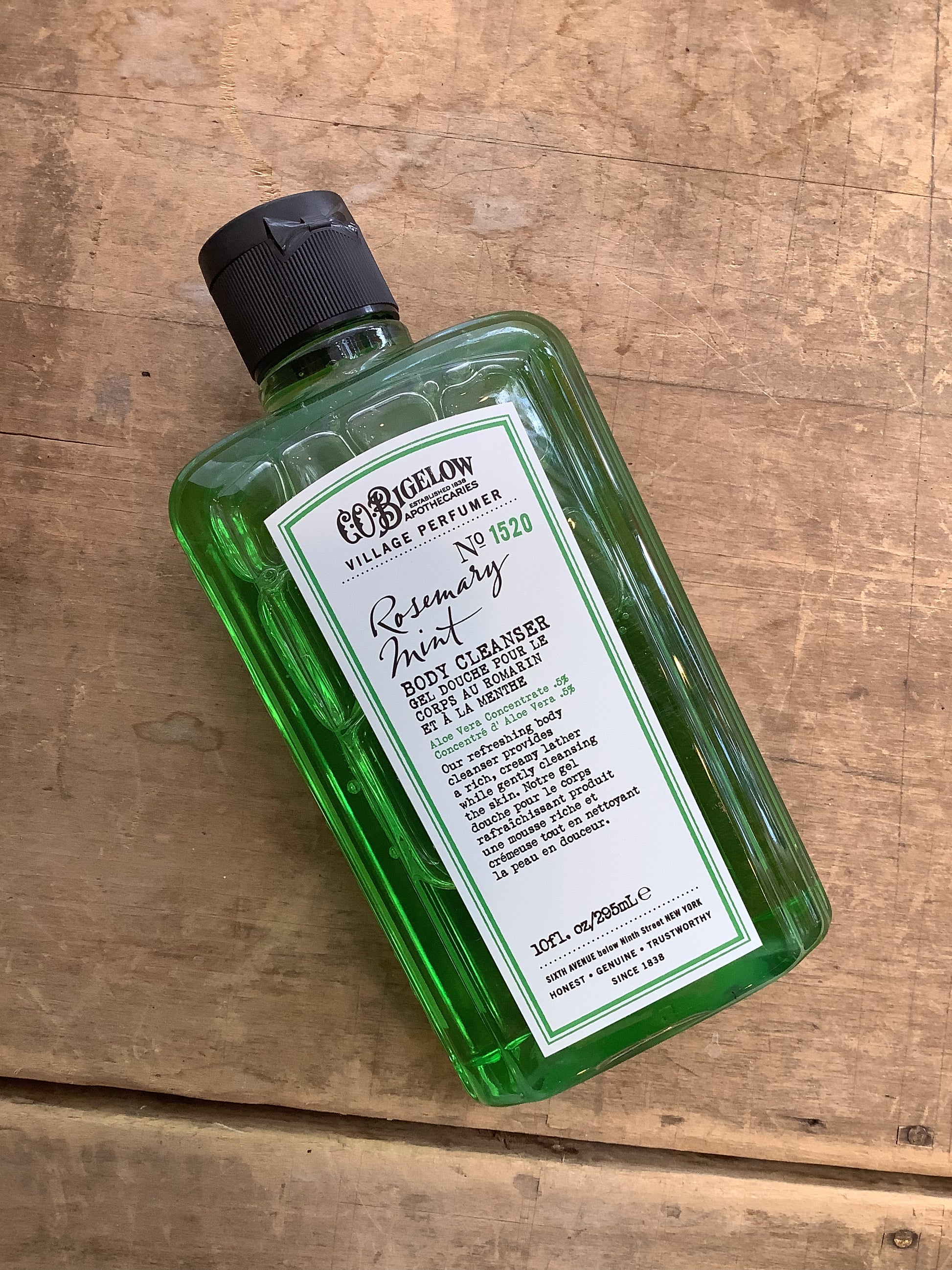 Bottle of C.O. Bigelow rosemary mint body cleanser
