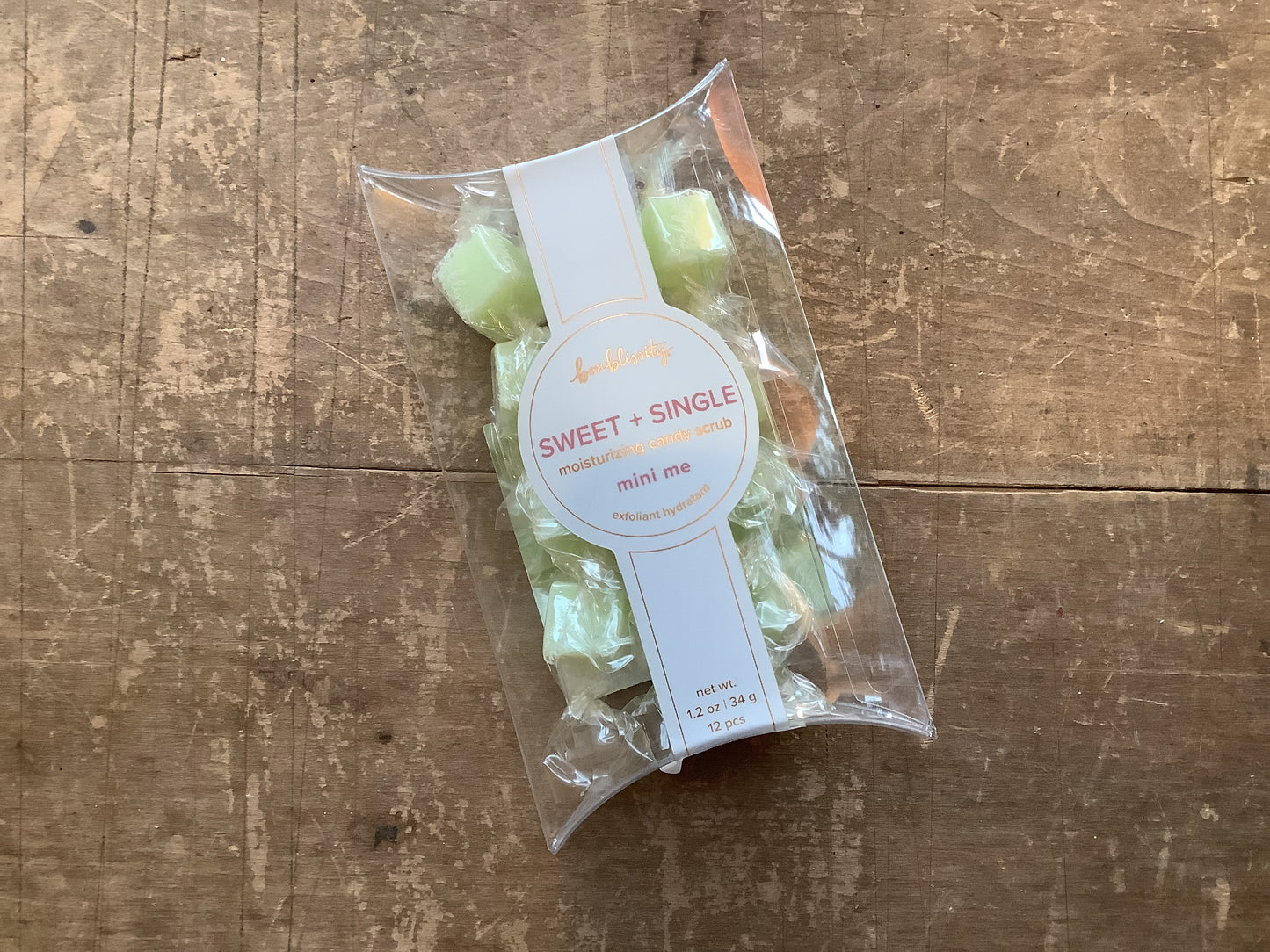 Bag of green moisturizing candy scrubs