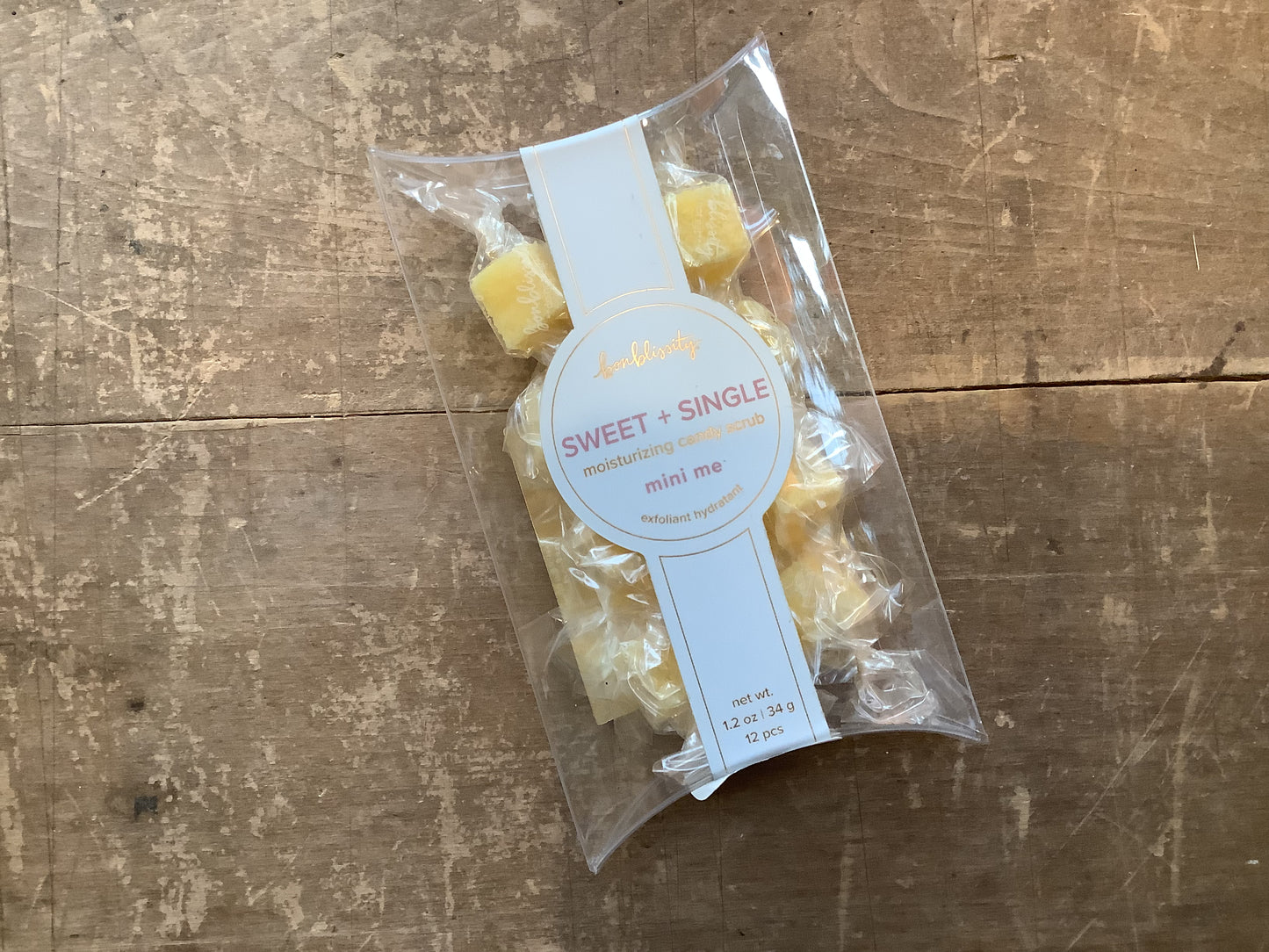 Bag of yellow moisturizing candy scrubs