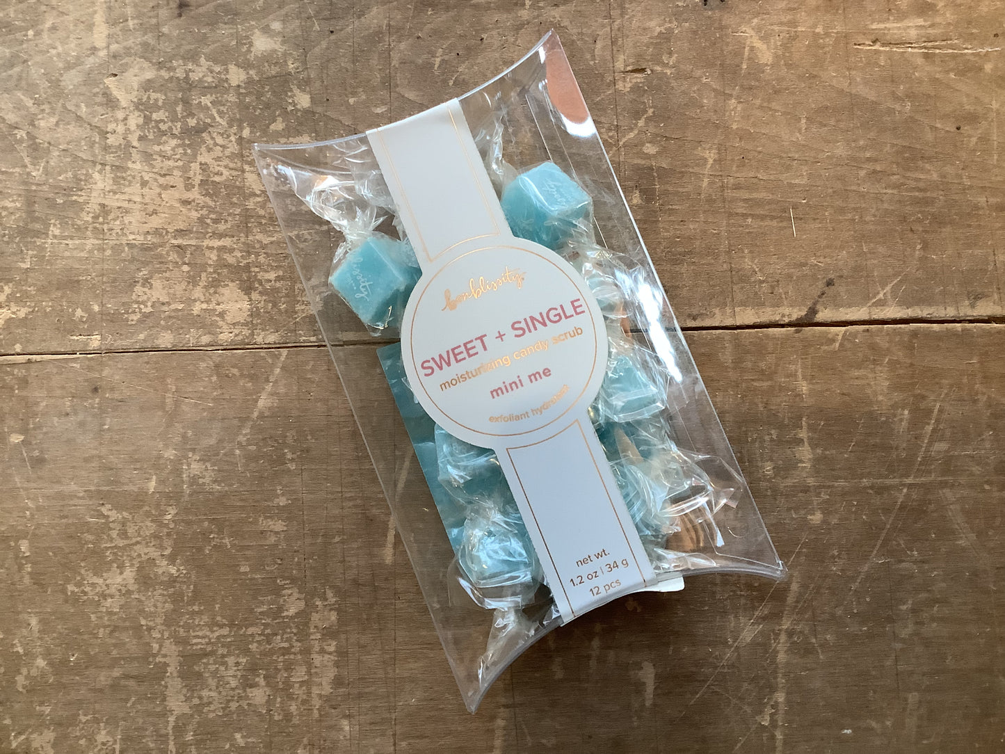 Bag of blue moisturizing candy scrubs