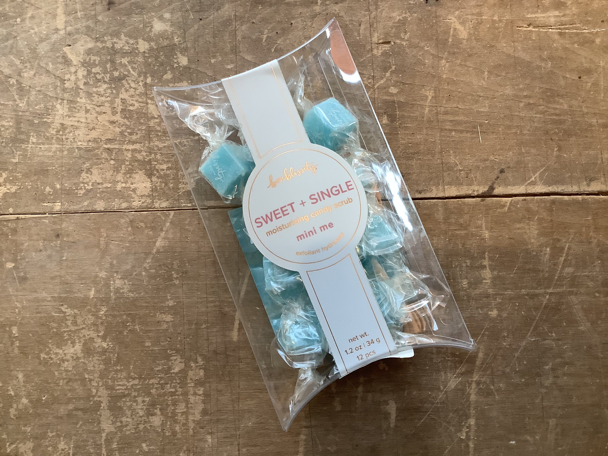 Bag of blue moisturizing candy scrubs