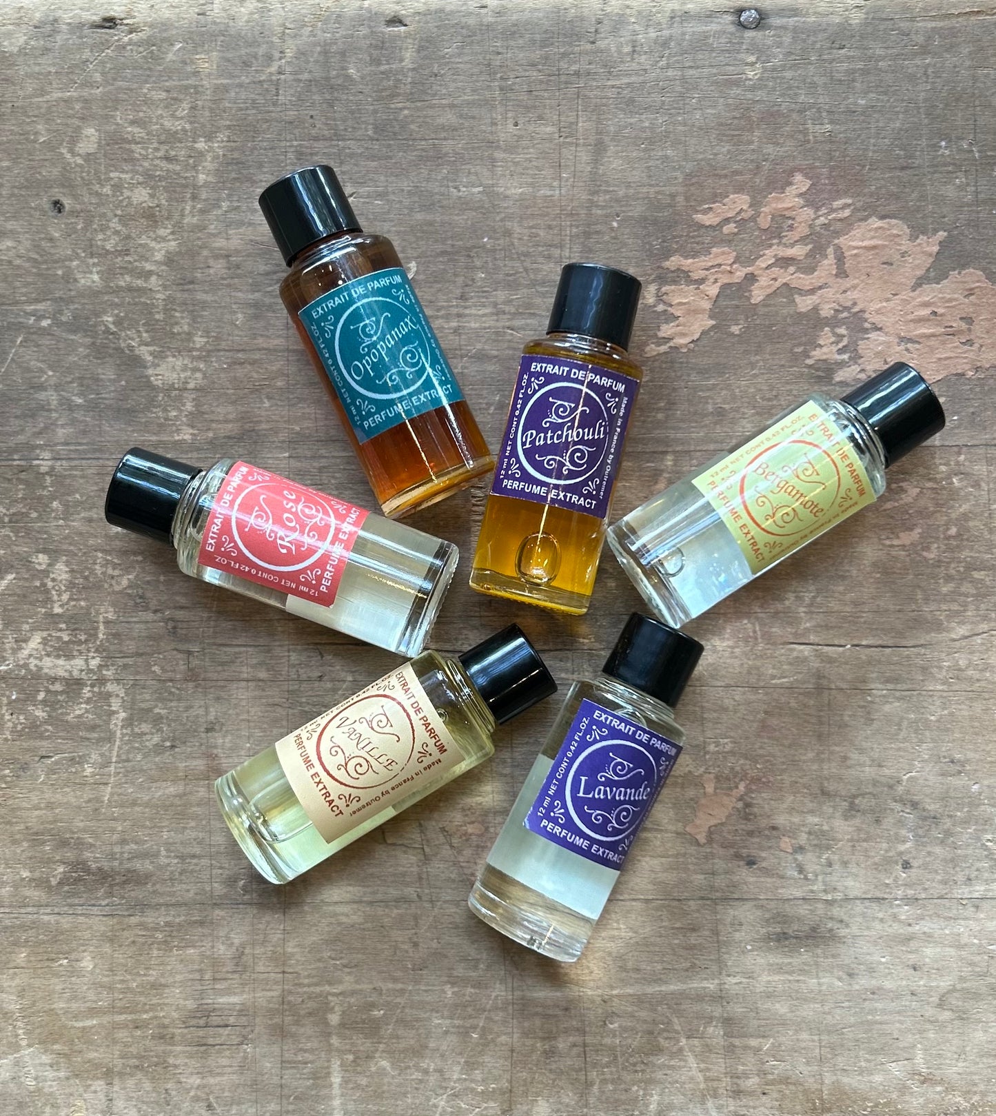an assortment perfume extract bottles