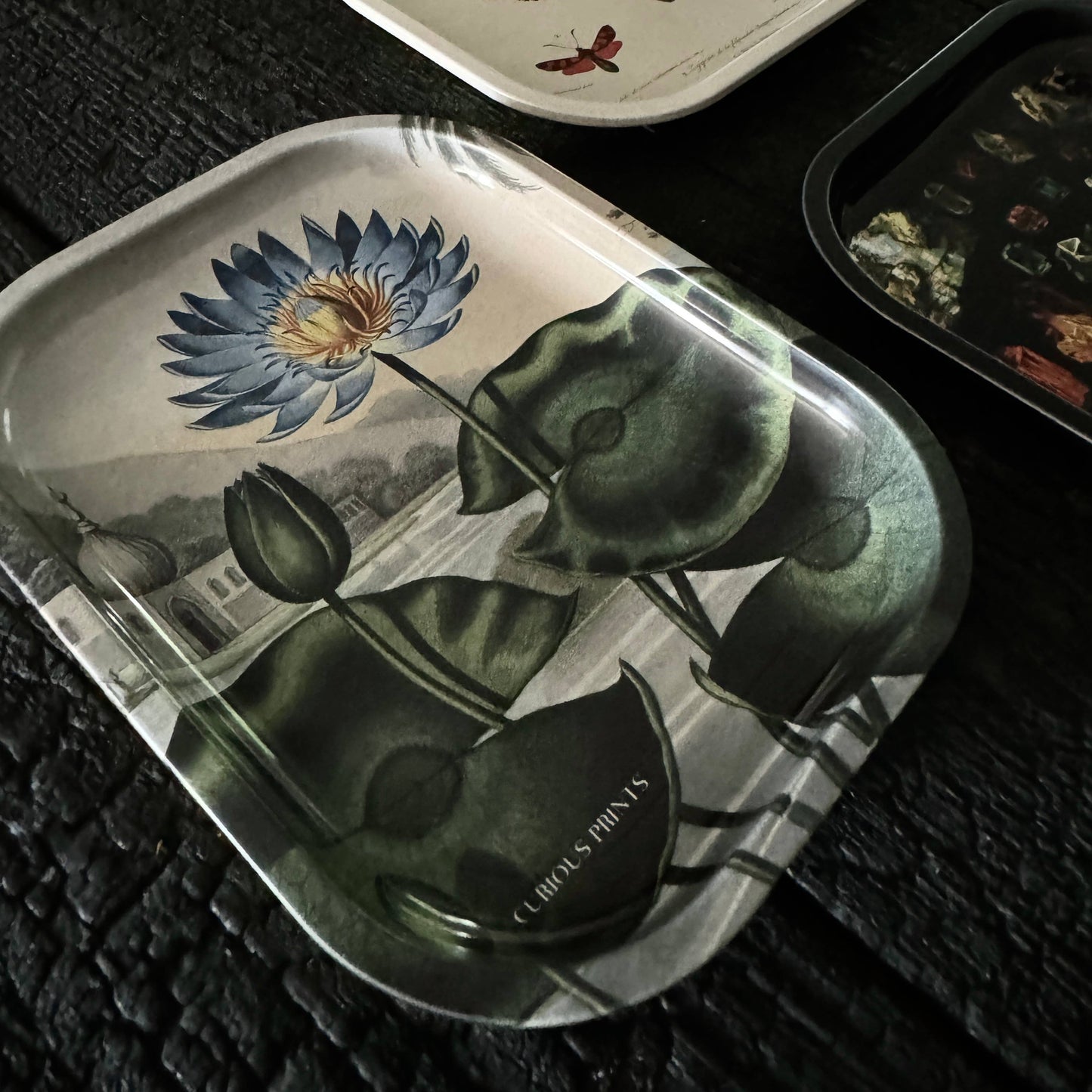 Small Metal Blue Lotus Water Lily Trinket Tray