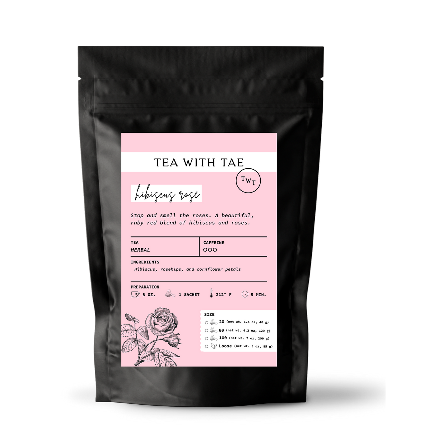 Tea with Tae Hibiscus Rose Herbal Tea Pouch